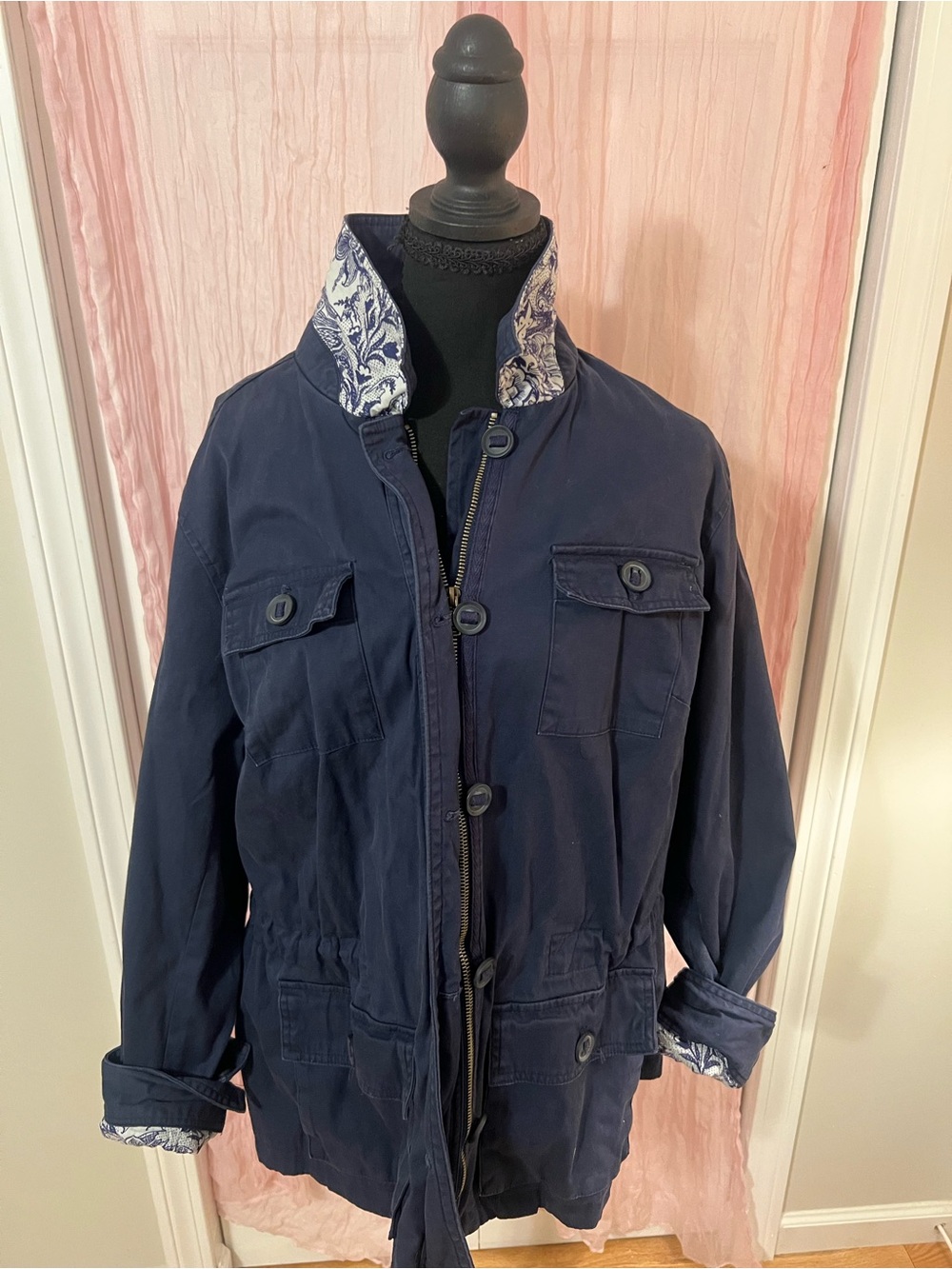 Charter Club Navy Field Jacket with Paisley-Print Collar